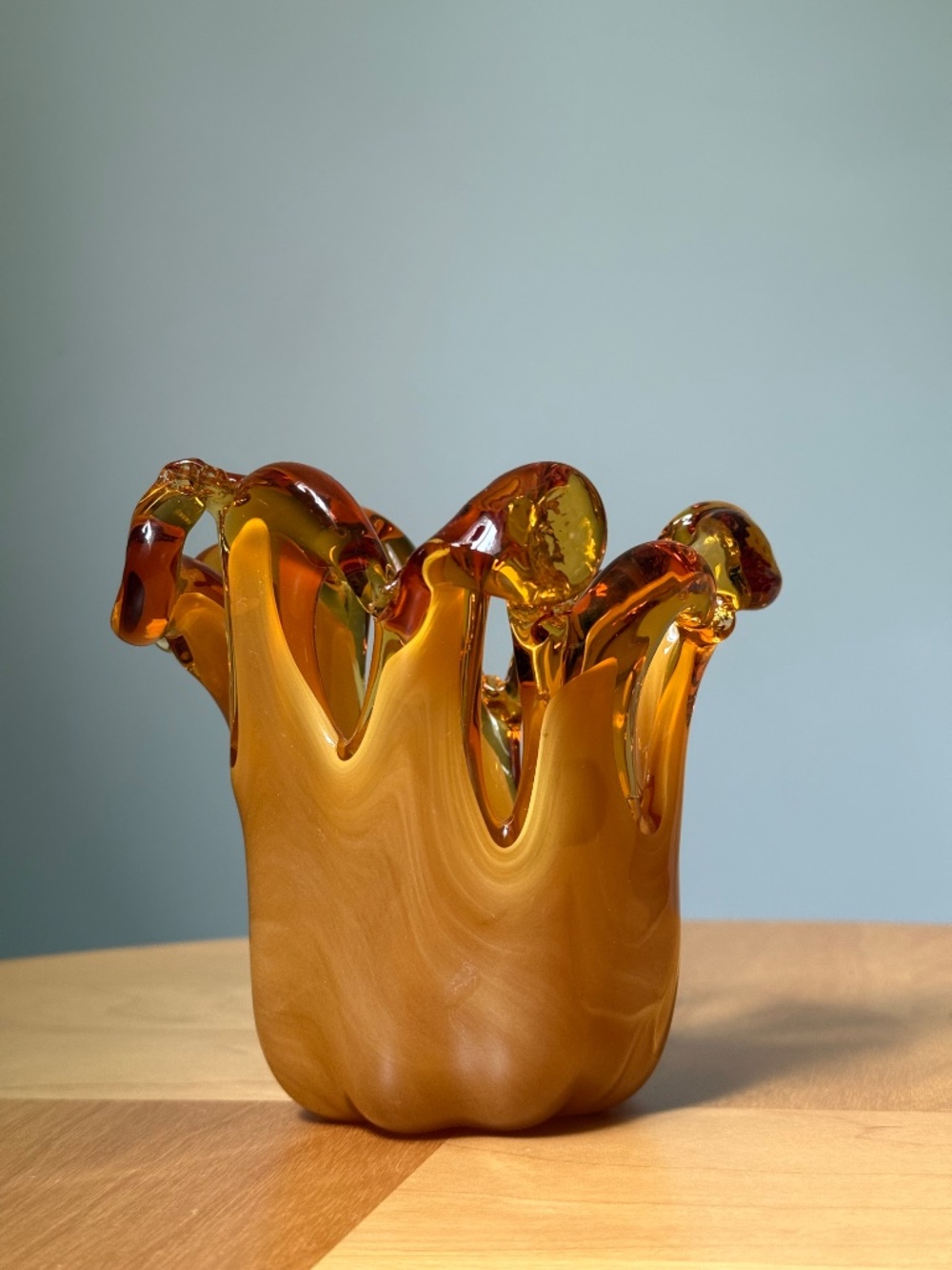 MCM Bullicante Vintage Peach Orange Votive Candle Holder Italian Murano Glass